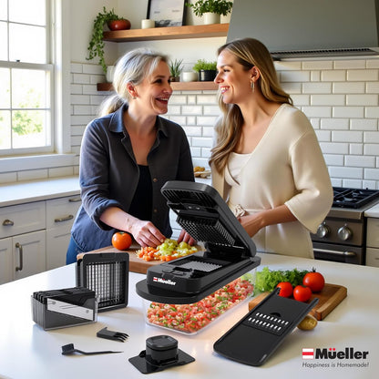 Mueller Pro-Series 10-in-1, 8 Blade Vegetable Chopper, Onion Mincer, Cutter, Dicer, Egg Slicer with Container, French Fry Cutter Potato Slicer, Home Essentials, Salad Chopper White Sand/Green