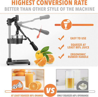 Commercial Heavy Duty Cast Iron Hand Press Manual Orange Citrus Lemon Lime Grapefruit Pomegranate Fruit Juice Squeezer Machine with Stainless Steel Cup