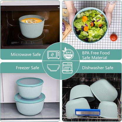 BoxedHome Mixing Bowls with Lids - 8 Piece Plastic Nesting Bowls Set includes 4 Prep Bowls and 4 Lids, Microwave and Dishwasher Safe, Green