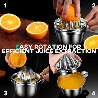 Homestia Stainless Steel Manual Citrus Juicer - Lemon Orange Grapefruit Squeezer with 2 Detachable Cones, 14oz Bowl & Slot Strainer, 304 Heavy Duty Hand Press Juicer for Fresh Juice ﻿