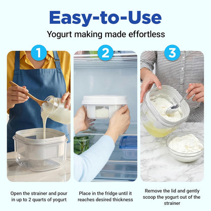 Ultimate Yogurt Strainer, Make Delicious, High Protein, Greek Yogurt, 70% Less Sugar & Lactose, Fine Mesh Nylon Greek Yogurt Maker, 100% BPA-Free & Dishwasher Safe with Large 2.3 Quart Capacity