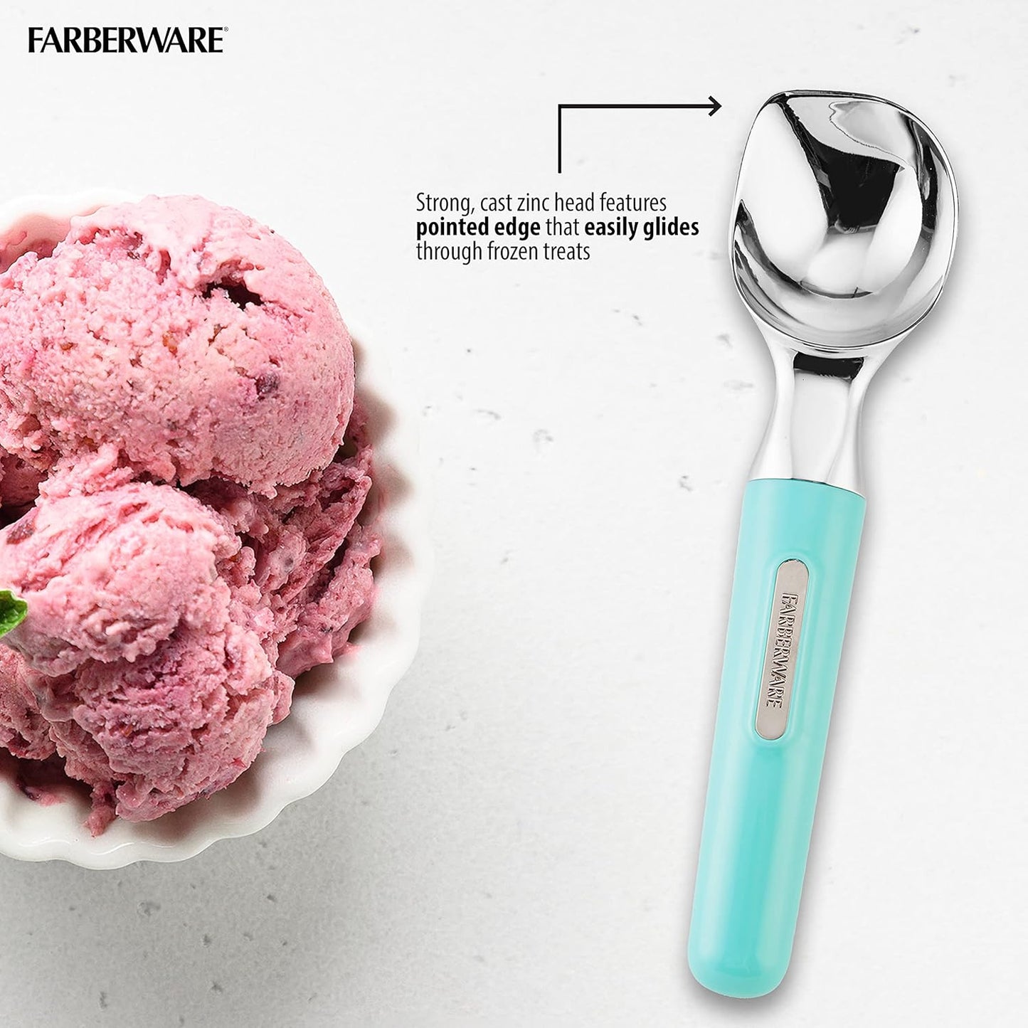 Farberware Professional Ice Cream Scoop, Comfortable Handle, Heavy Duty, Professional Grade Scooper, Get Perfect Shape Scoops, Great for Spooning Frozen Hard Gelato and Sorbet, Cookie Dough, Melon