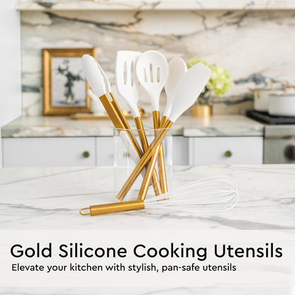 Gold Cooking Utensils with Measuring Cups and Spoons Set - 13-Piece Luxury Gold Kitchen Accessories Includes Metal Measuring Cups and Spoons for Baking, Cooking, and Elegant Kitchen Decor