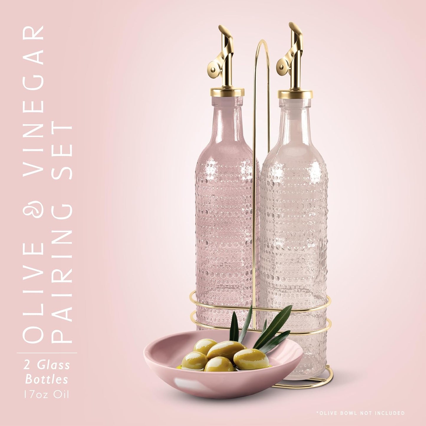 COOK WITH COLOR Glass Olive Oil Bottle Dispenser - 2 Pack- 17oz Oil and Vinegar Cruet - Olive Oil Carafe Decanter for Kitchen, Elegant Waves, Clear