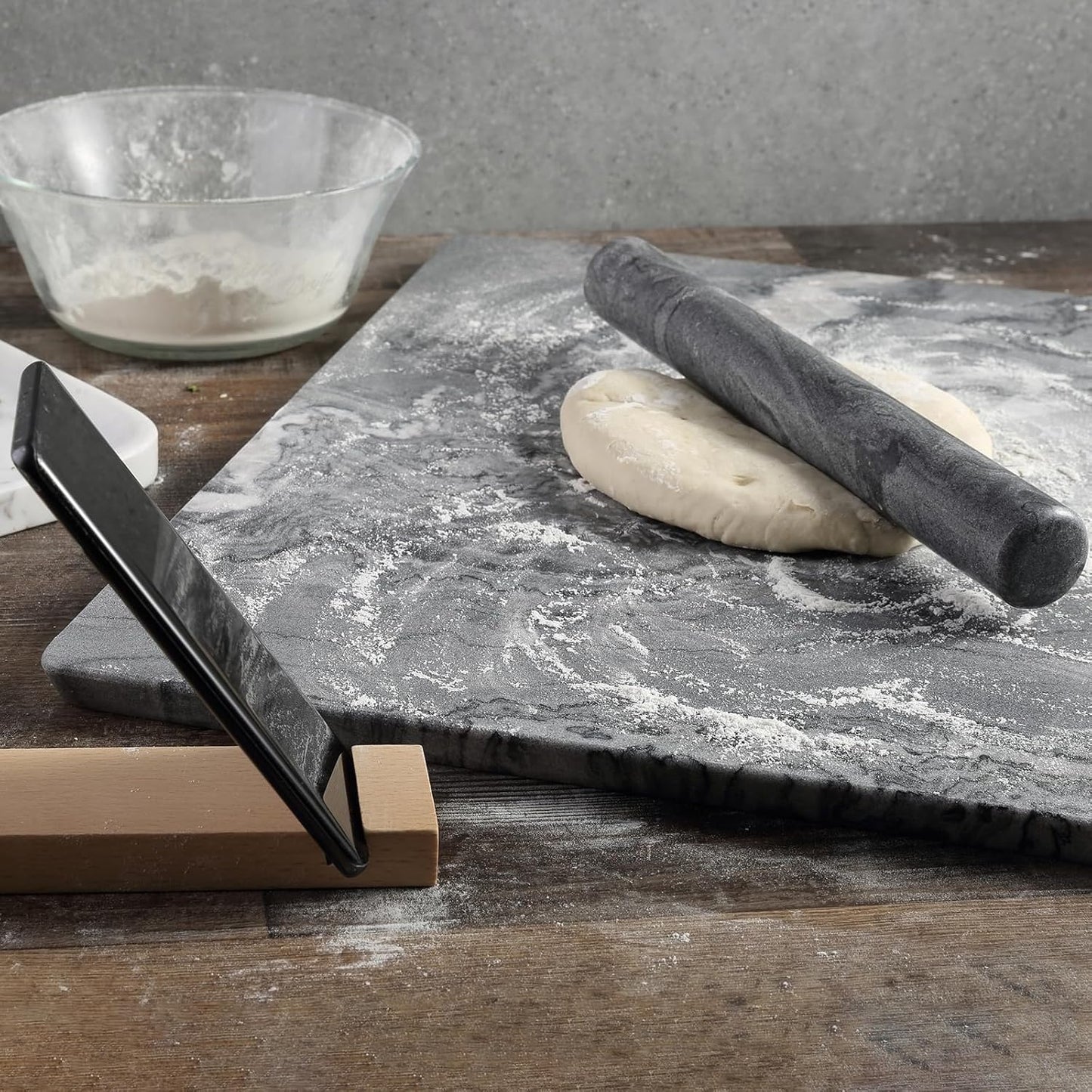 Koville African Natural Marble Rolling Pin, Non-Stick Polished Dough Roller, Pasta, Dumpling, Fondant, Pie Crust, Bread, Pizza Dough, Kitchen Baking Pastry Tools with Mat/Scraper（Namib Fantasy）