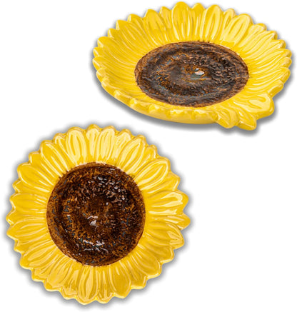 Set of 2 Ceramic Sunflower Spoon Rests for Kitchen Counter & Stove Top | Bright sunflower design adds farmhouse charm while protecting countertops and keeping cooking utensils within easy reach.