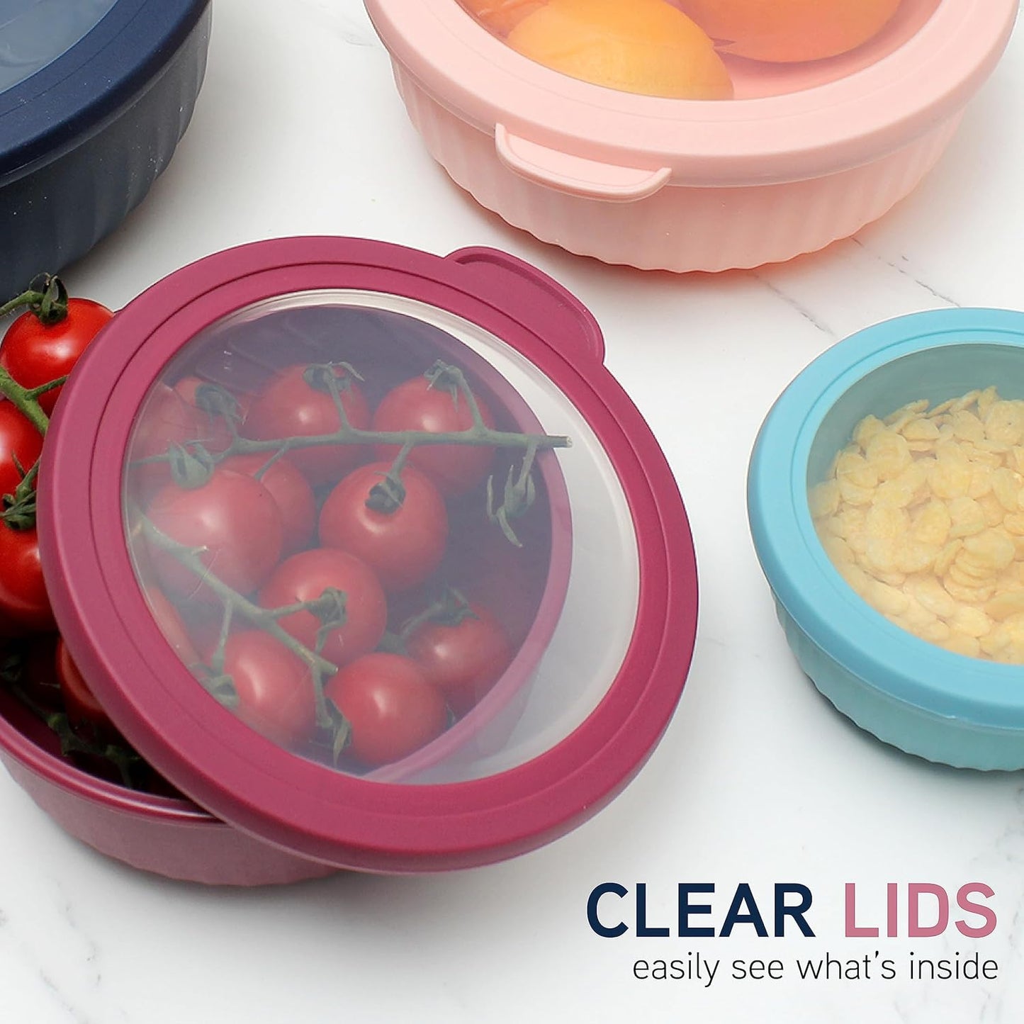 COOK WITH COLOR Prep Bowls with Lids- Wide and Deep Nesting Plastic Small Mixing Bowl Set with Lids, 8 Piece Set - Wide Bowls, Blue