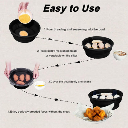FJNATINH Collapsible Batter Bowl - Mess Free Better Breader Shaker Bowl with Lid Breading Shaker Container - Great for Fried Fish, Fried Chicken, Onion Rings, Wings & More,No Leak,Easy to Store