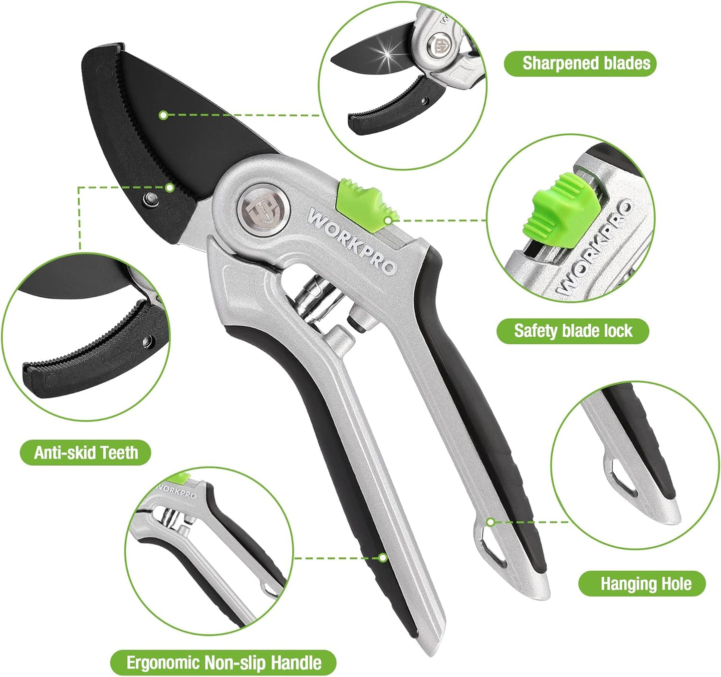 WORKPRO Garden Pruning Shears 2 Pack, 8" Bypass Pruning Shears and 6.25" Straight Garden Scissors, Premium Plant Shears, Garden Clippers Hand Tools for Cutting Flowers, Trimming Plants, Picking Fruits