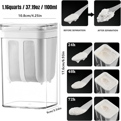 Yogurt Strainer—【1.9QT/0.475GAL Total】 & 【0.9QT/0.23GAL Filter】, Yogurt Strainer Greek Yogurt Strainer Yogurt Press, BPA-Free PP Strainer for Whey Separation（Totle1.9QT）