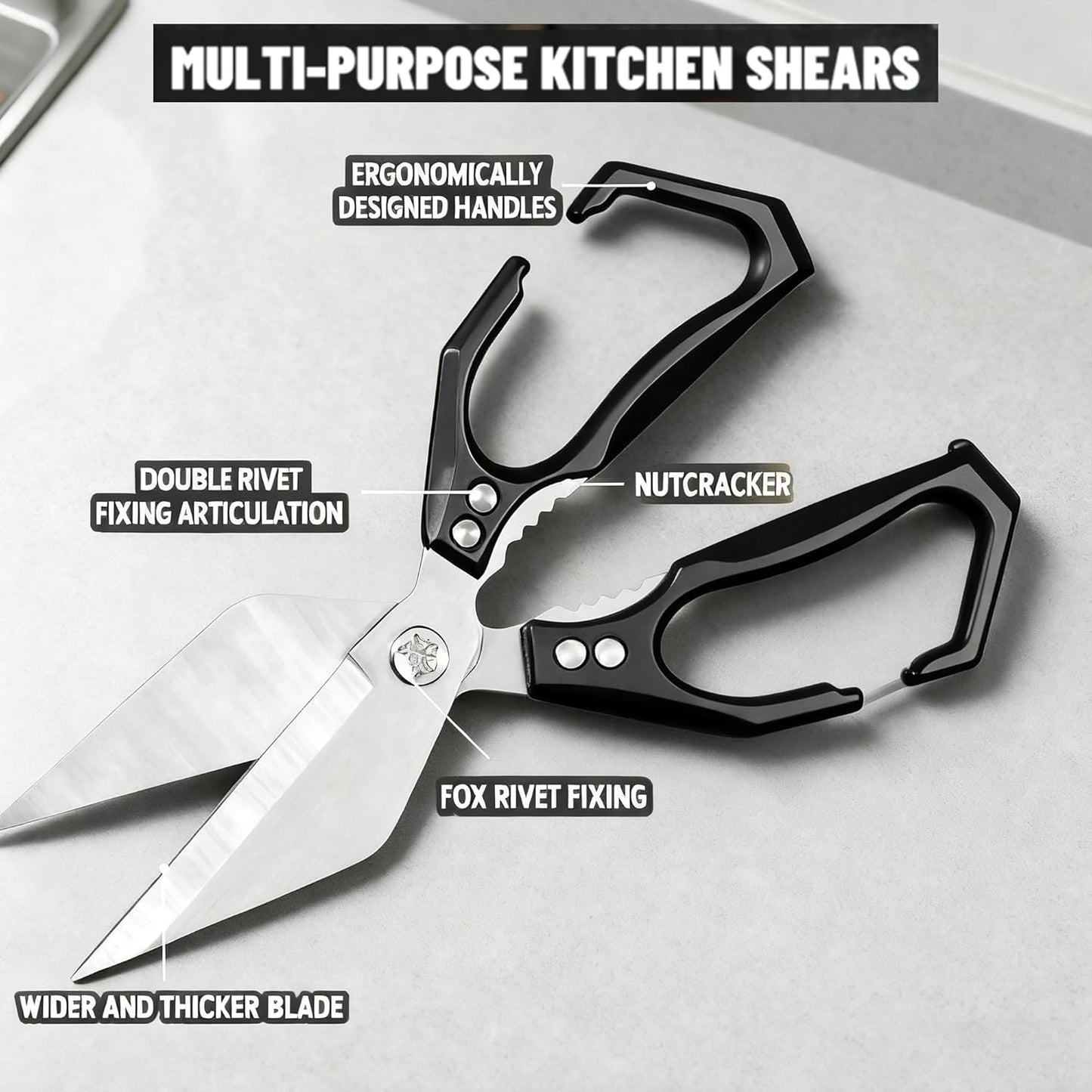 Multifunctional Heavy-Duty Kitchen Shears,Ultra Sharp Stainless Steel Poultry Shears,Multipurpose Food Scissors for Chicken, Meat,Fish, Vegetables,Bone Cutting(Silver)