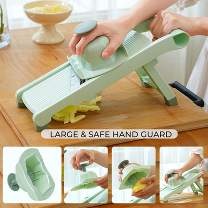 5-in-1 Adjustable Mandoline Slicer Stainless Steel Blades & Safety Hand Guard, Safe Mandolin for Kitchen, Non-slip Julienne Slicer Cutter, Vegetable Chopper for Onion, Potato Cucumber Carrot