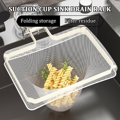 Kitchen Sink Strainer with 100 PCS Filter Mesh Bag, Food Waste Filter Basket, Suction Cup Folding Washing Vegetables and Fruits Drying Bag Holder(Silver)