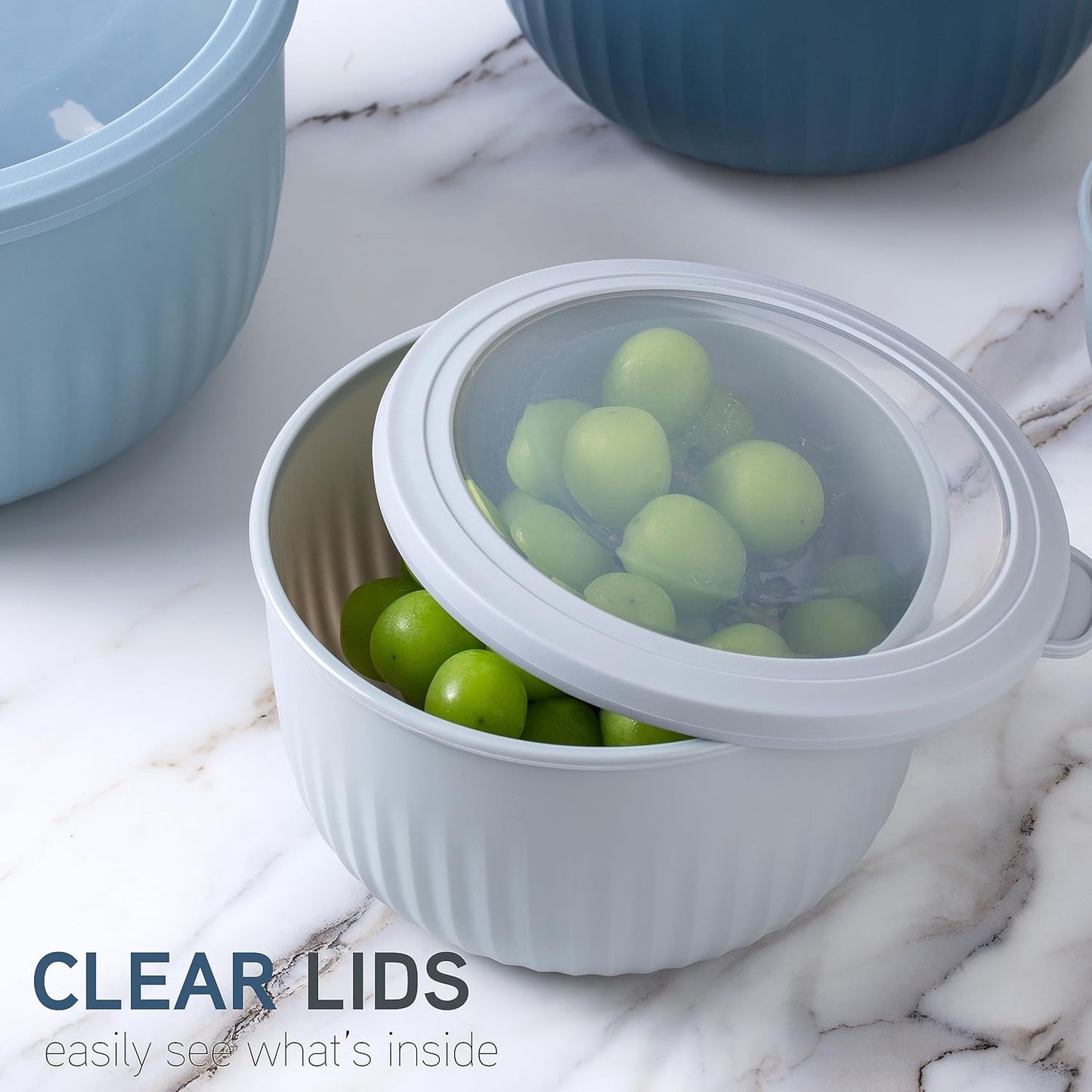 COOK WITH COLOR Prep Bowls with Lids- Wide and Deep Nesting Plastic Small Mixing Bowl Set with Lids, 8 Piece Set - Wide Bowls, Blue