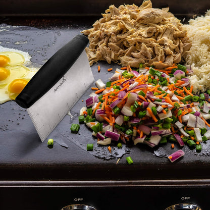 Anmarko Professional Griddle Spatula Set - Stainless Steel Metal Spatula and Griddle Scraper - Heavy Duty Commercial Grade