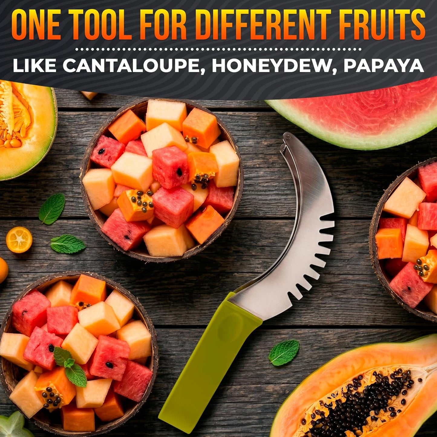 2-in-1 Watermelon Slicer Cutter Tool for 1” Cubes & Slices – Stainless Steel Watermelon Cutter Knife for Fast Fruit Cutting – Melon Slicer for Watermelon, Cantaloupe, Papaya, Honeydew, BBQ & Picnics