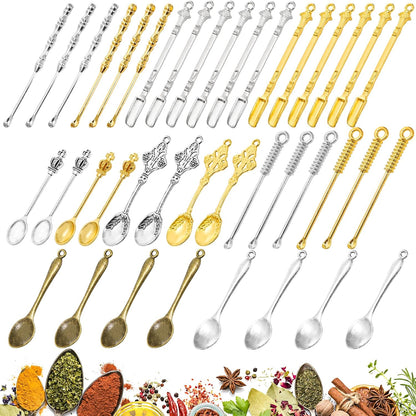 Foraineam 40 Pieces Mini Spoons Tiny Shovel Spoon, Metal Medicine Spoon Powder Scoop for Spices, Herbs, Kitchen Tableware Charm Pendant Spoons For DIY Craft Jewelry Making Necklace Bracelet Key Chain