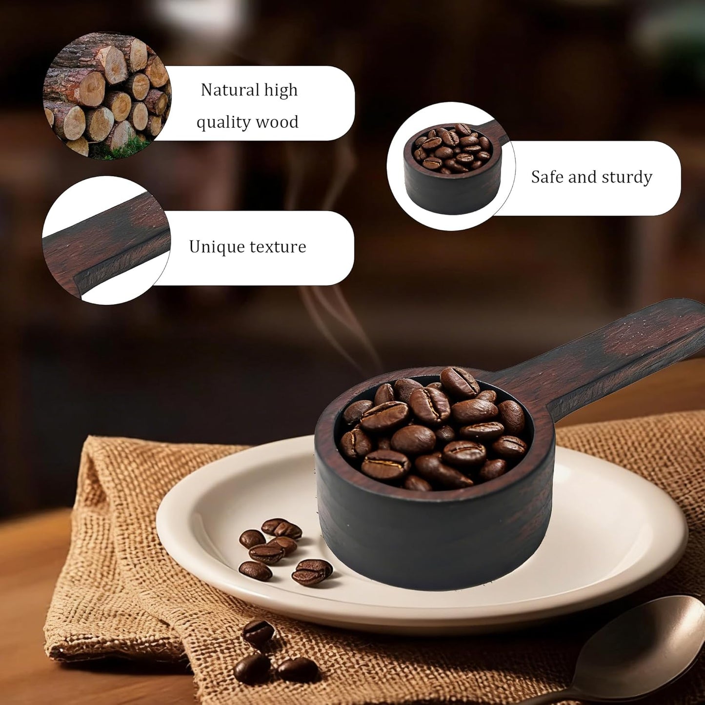 Walnut Wooden Coffee Scoop, 2Pcs Mini Measuring Spoons for Coffee, Tea, Sugar, Milk Powder, Spices, Solid Wood Tablespoon for Jars, Canisters, Kitchen Accessories, Easy to Clean