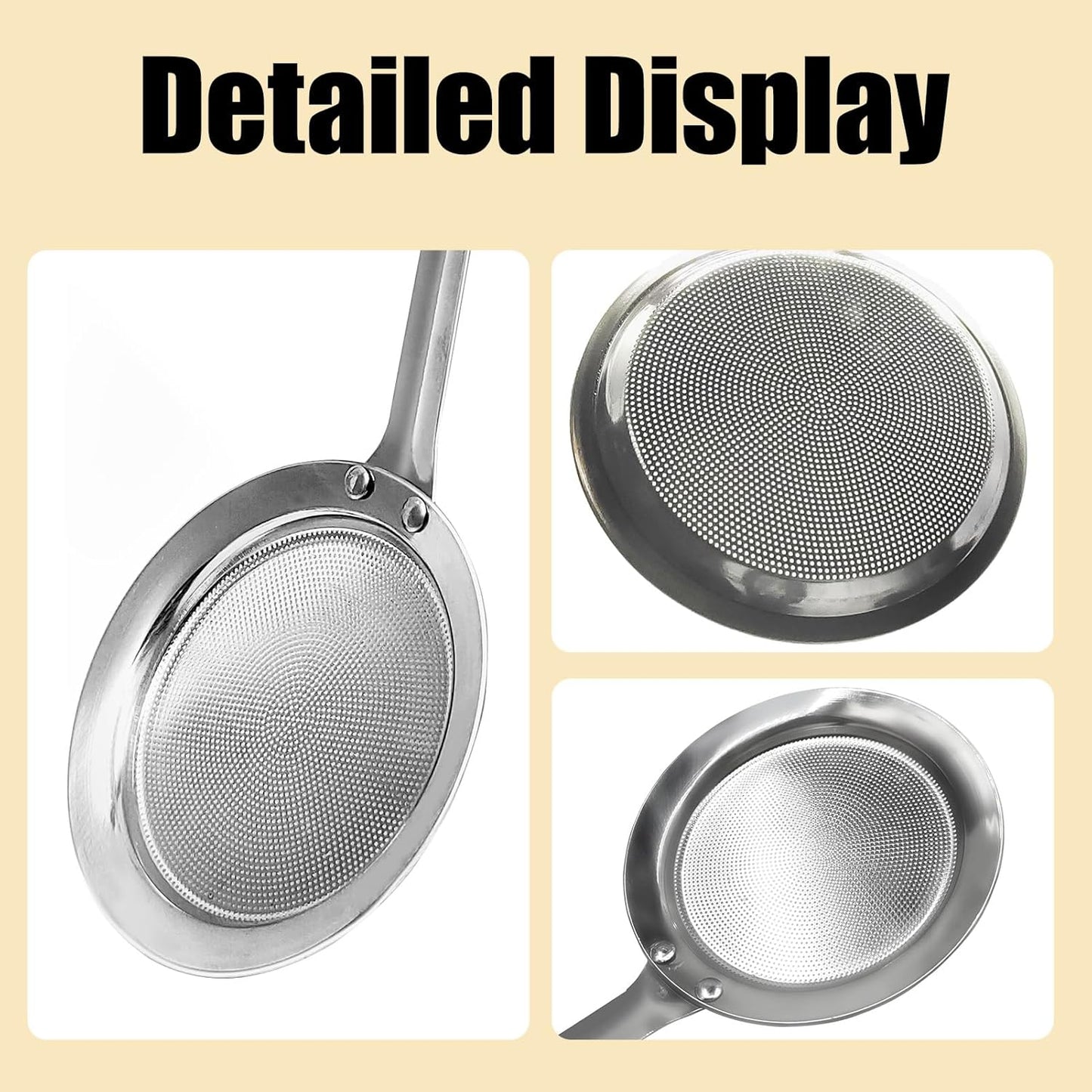 Fine Mesh Stainless Steel Colander Spoon, Sieve Fine Mesh Strainer with Long Handle Stainless Steel Skimmer Spoon Kitchen Gadget for Cooking Oil Filter Skimming Grease and Foam