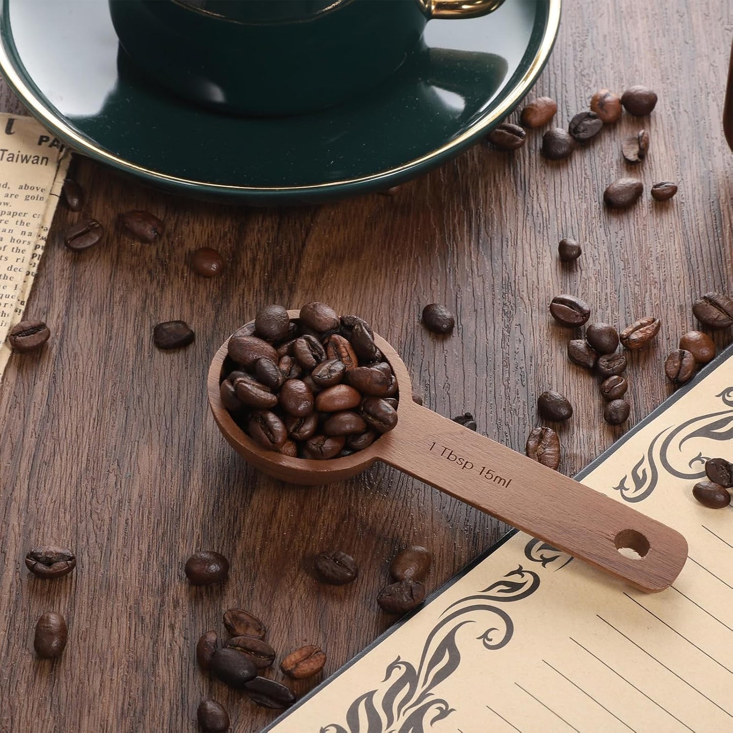 2PCS Wooden Tablespoon Measuring Spoon for Jars, Coffee Scoop for Ground Coffee Handmade Walnut Coffee-Scoop for Coffees Beans Tea Spices Tablespoon Home Kitchen Accessories for Jars Containers