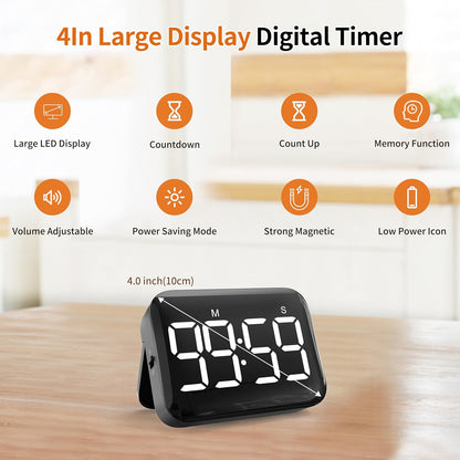 VOCOO Magnetic Kitchen Timer for Cooking with Count Up Countdown, Digital Timer Battery Powered with Large Display, 2 Brightness and Volume Levels for Classroom, Teacher, Kids (Red)
