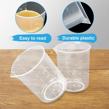 100Pcs 100ML Plastic Graduated Measuring Beaker Set, Clear Liquid Measuring Mixing Cups for Epoxy Resin, Liquid Container Beakers for Resin Epoxy Paint Food, Lab Use, Raised Graduations, Tapered Spout