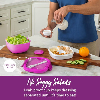 Bentgo Salad Container - 54 oz Bowl with 4-Compartment Toppings Tray, Leak-Proof Dressing Container, Reusable Fork, BPA-Free Lunch Box for Meal Prep & Food Storage; Removable Bento Tray (Khaki Green)