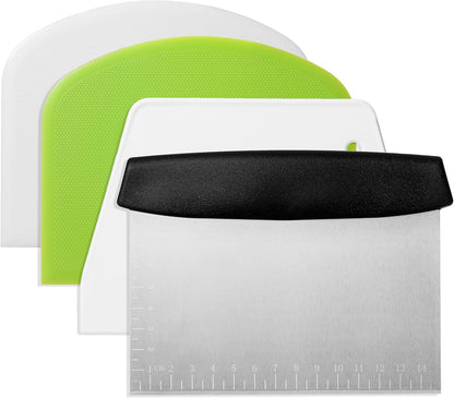 4 Pcs Bench Scraper,Dough Scraper,Versatile Kitchen Scraper Set for Pastry Bread Pizza Cake