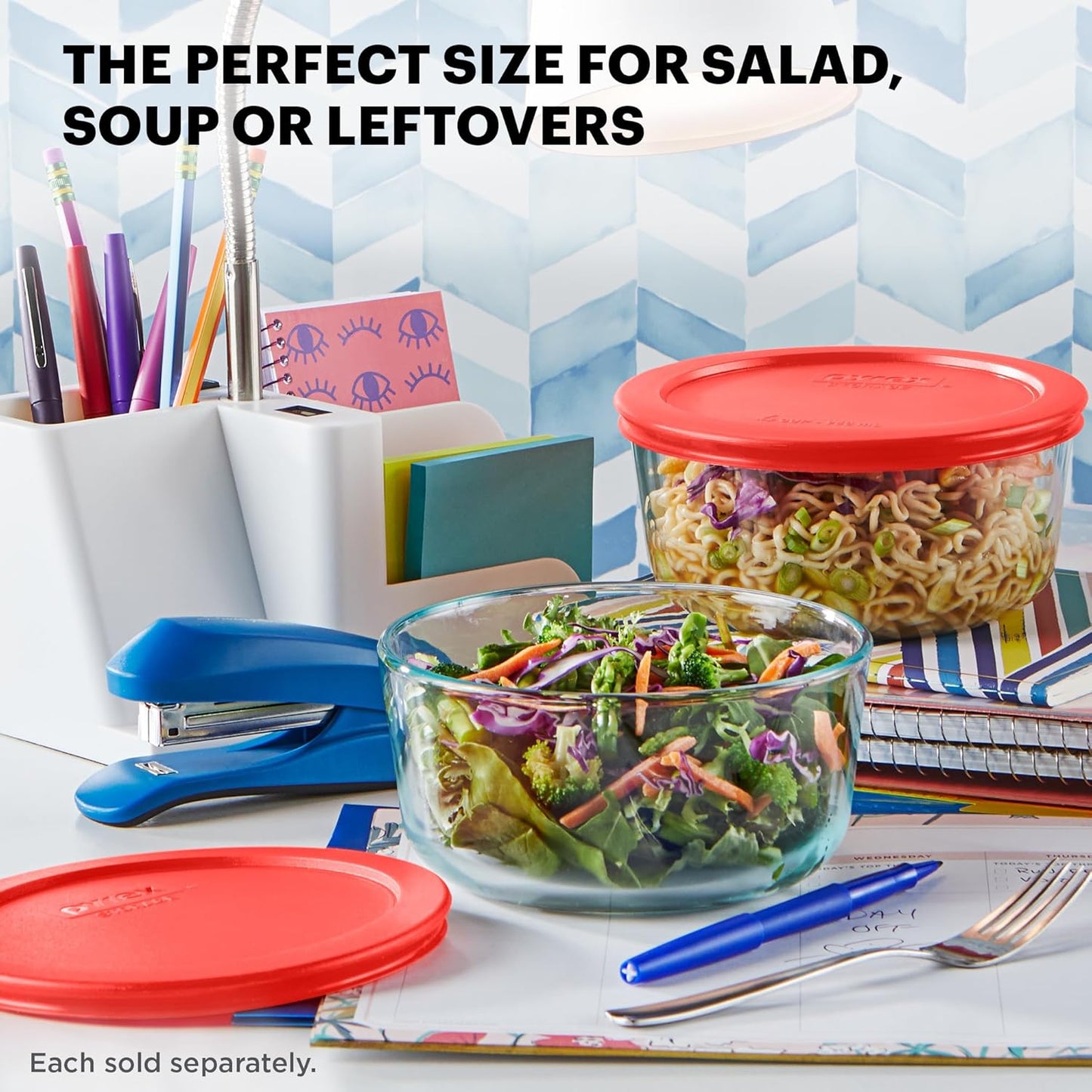 Pyrex Simply Store Glass Food Storage Container, Snug Fit Non-Toxic Plastic BPA-Free Lids, Freezer Dishwasher Microwave Safe, 11 Cup