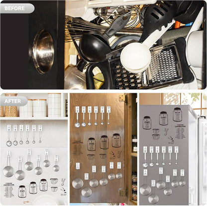 Measuring Cup and Spoon Organizer, 12 Pack Adhesive Wood Hooks for Hanging, Kitchen Hooks for Space Saving Storage