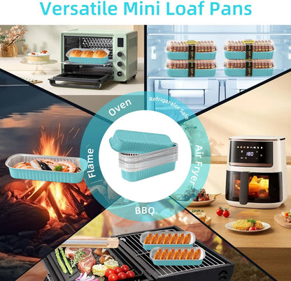 Mini Loaf Pans with Lids and Spoons Sealing Sticker,30 Pcs 6.8oz Cake Pans for Baking Disposable Aluminum Foil Christmas Cake Pan (30 PCS GOLD)