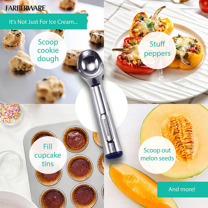 Farberware Professional Ice Cream Scoop, Comfortable Handle, Heavy Duty, Professional Grade Scooper, Get Perfect Shape Scoops, Great for Spooning Frozen Hard Gelato and Sorbet, Cookie Dough, Melon