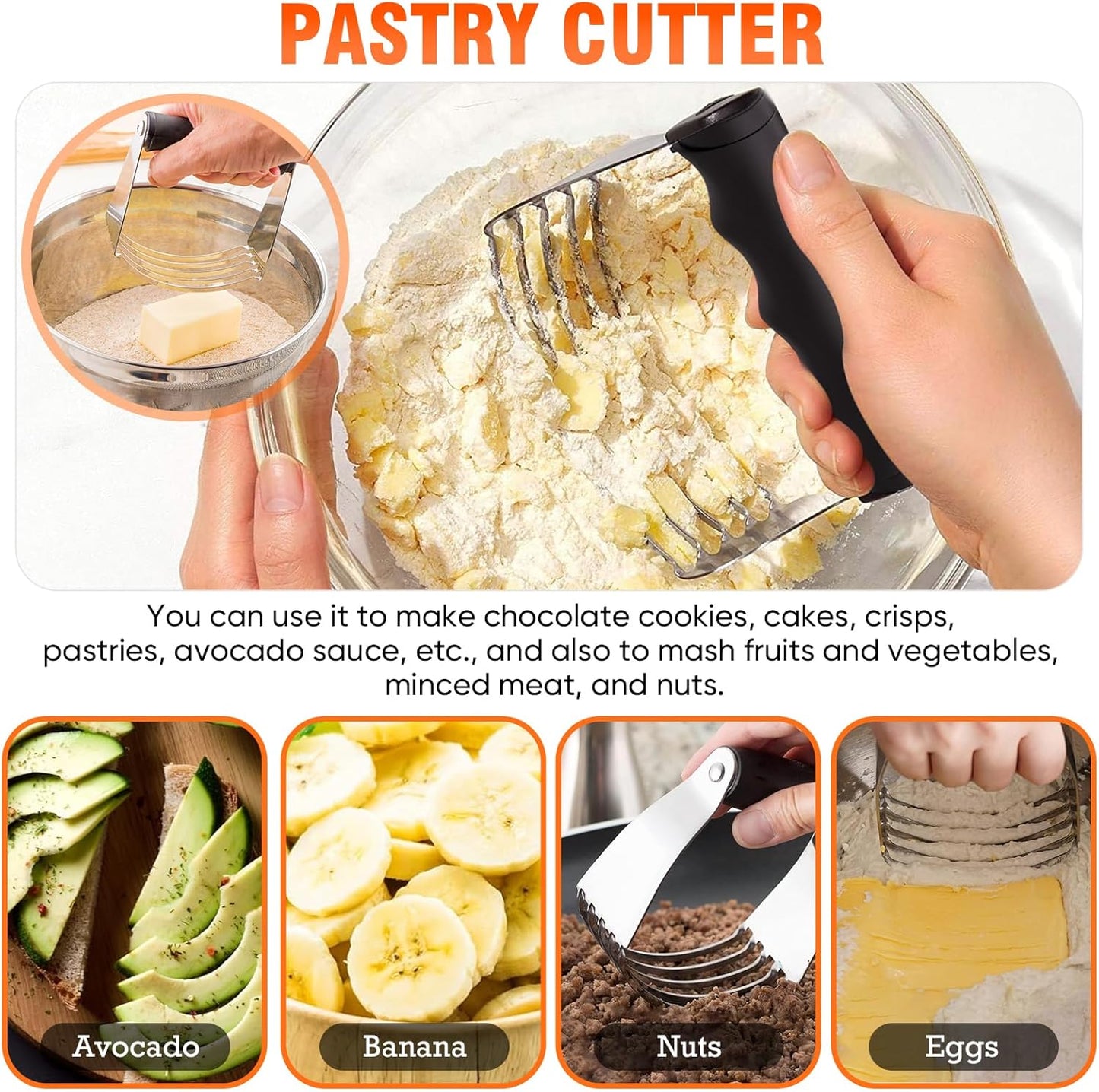 9PCS Stainless Steel Pastry Blender Set, 3 Cup Flour Sifter, Biscuit Cutter, Pastry Cutter, Dough Cutter, Silicone Baking Mats, for Cooking Cookies and Donuts, Cakes, Biscuits or Making Pancakes