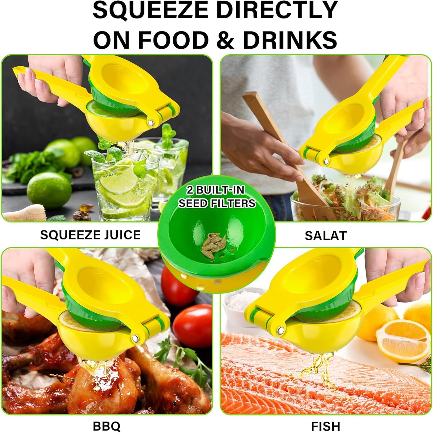 Vakoo 2-in-1 Lemon Squeezer - Heavy-Duty, Rust-Resistant Manual Juicer for Lemon, Lime & Citrus, Easy to Use & Clean, Kitchen Essential - Yellow & Green