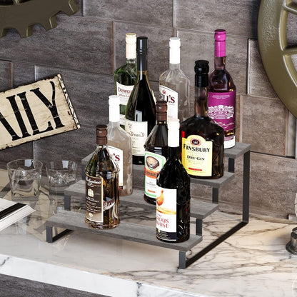 YINMIT Wooden Display Riser Stand, Tiered Perfume and Cologne Organizer Stand, 4 Tier Spice Rack Organizer, Rustic Display Shelf for Candles (4 Tier)