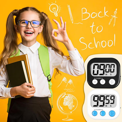 ZILLEEN Kitchen Timer Digital with Magnetic Back for Kids Classroom, White 6 Pack