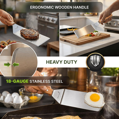 Stainless Steel Metal Spatula Set - Teppaniyaki Spatulas - Griddle Scraper Flat Spatula Pancake Flipper Hamburger Turner - Metal Utensil great for BBQ Grill Flat Top Cast Iron Griddle Accessories