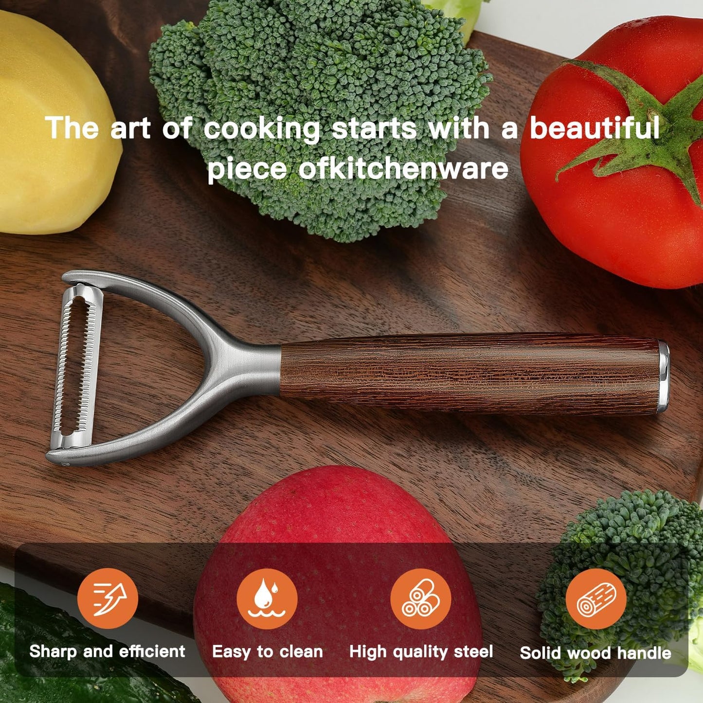 Serrated Blade Premium I Type 304 Stainless Steel Multifunctional Kitchen Peeler Real Wood Handle Ultra Sharp Blade Vegetable Potato Apple（Agarwood）