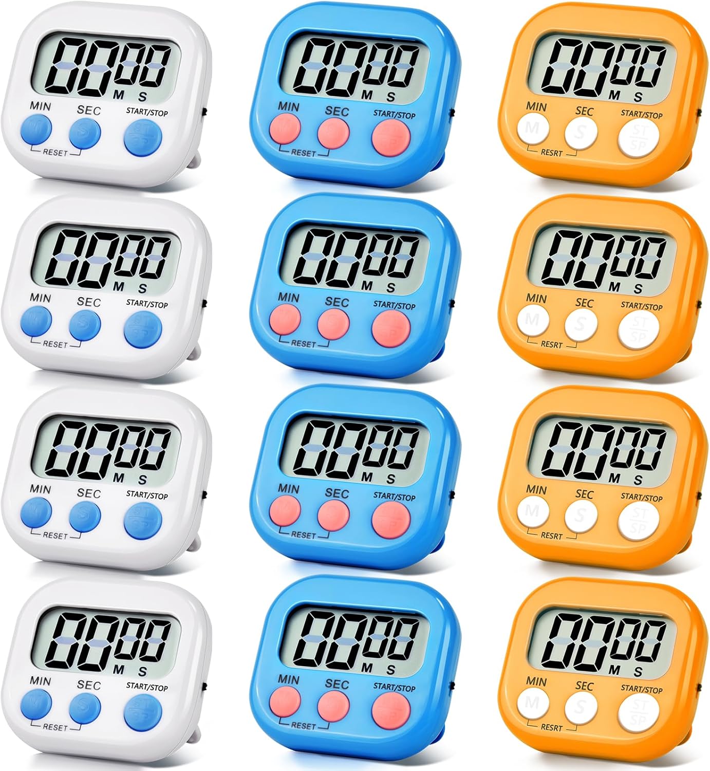 4 Pack Digital Kitchen Timer Magnetic Digital Timer with Big Display Loud Ring Cooking Timers for Cooking, Game, Gym, Break Time, Classroom(4, Pink, Green, Orange, White)
