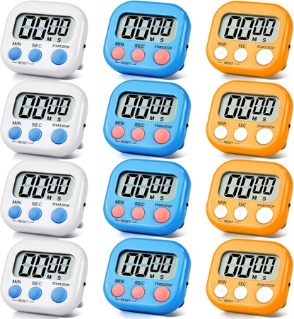 4 Pack Digital Kitchen Timer Magnetic Digital Timer with Big Display Loud Ring Cooking Timers for Cooking, Game, Gym, Break Time, Classroom(4, Pink, Green, Orange, White)