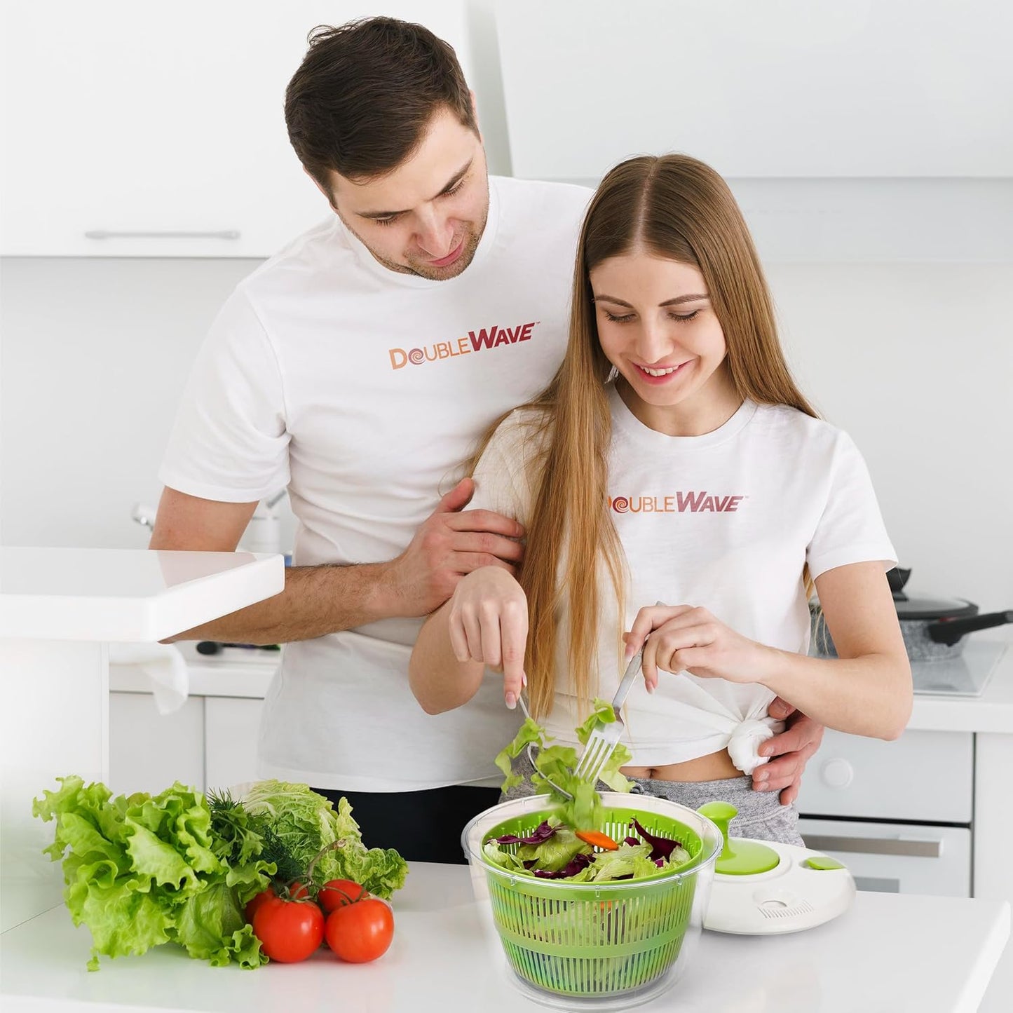 DoubleWave Salad Spinner | Spin & Dry Fruits, Vegetables & Greens Fast | Lettuce Washer with Dual Drain Holes | BPA-Free, Easy to Clean | 5.3 Quart Large Capacity