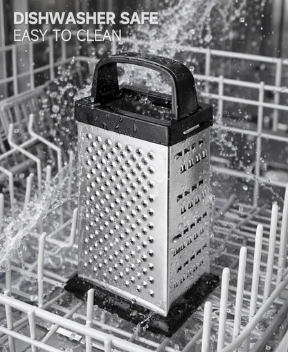 Cheese Grater, 4-Sided Mini Box Grater, Stainless Steel Food Shredder for Cheese, Parmesan & Vegetables, Dishwasher Safe, Black