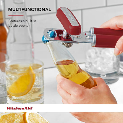 KitchenAid Classic Multifunction Can Opener and Bottle Opener Easy to Use, Razor Sharp Stainless Steel Cutting Wheel, Soft Ergonomic Handles, Black