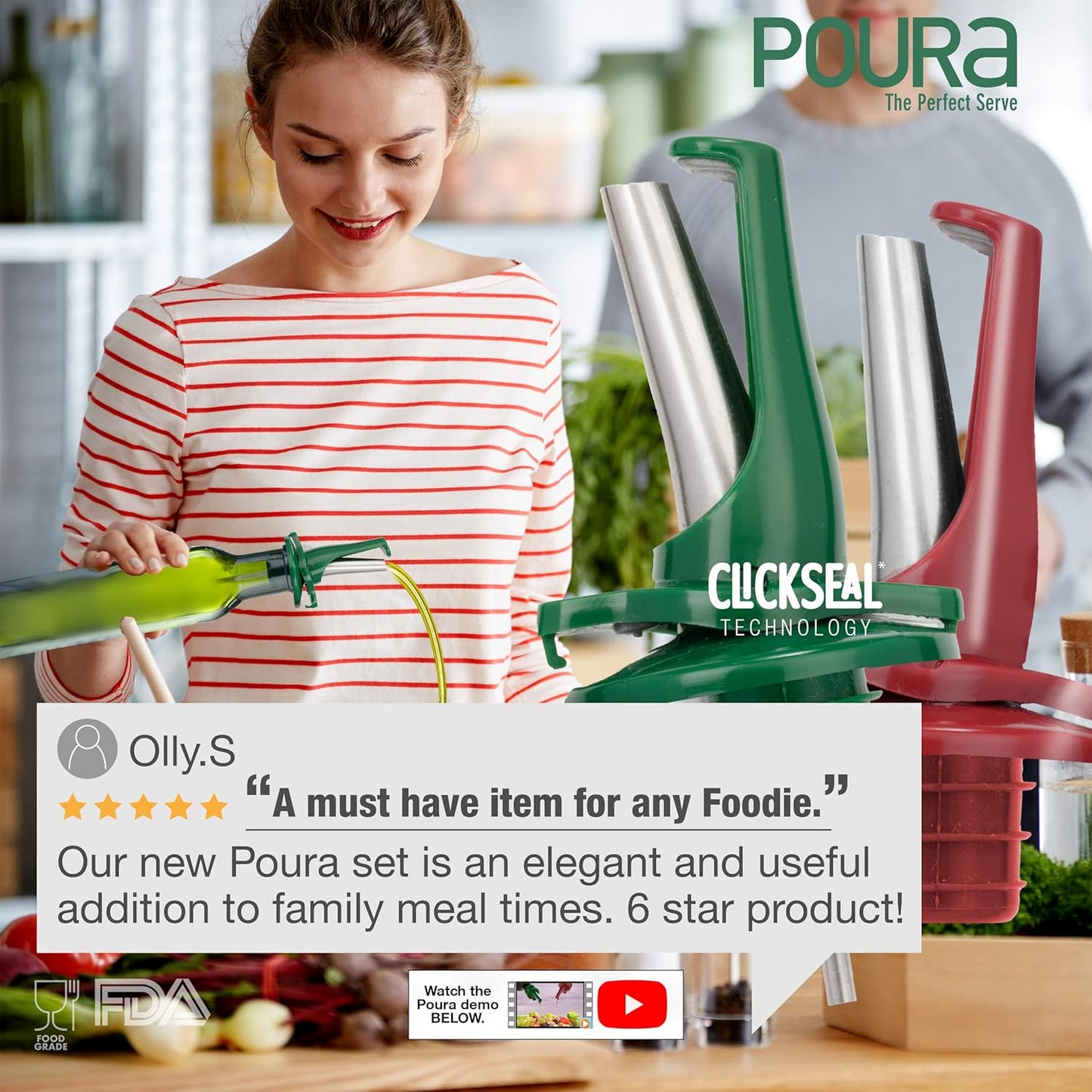 AIRTIGHT Olive Oil Pour Spout for Olive Oil Dispenser - UK Patented Oil Pourer - Hygienic One Handed Open Close Mechanism Keeps Oil Fresh. Dust Caps Cover | Screens Alternative - Green 2 PCs