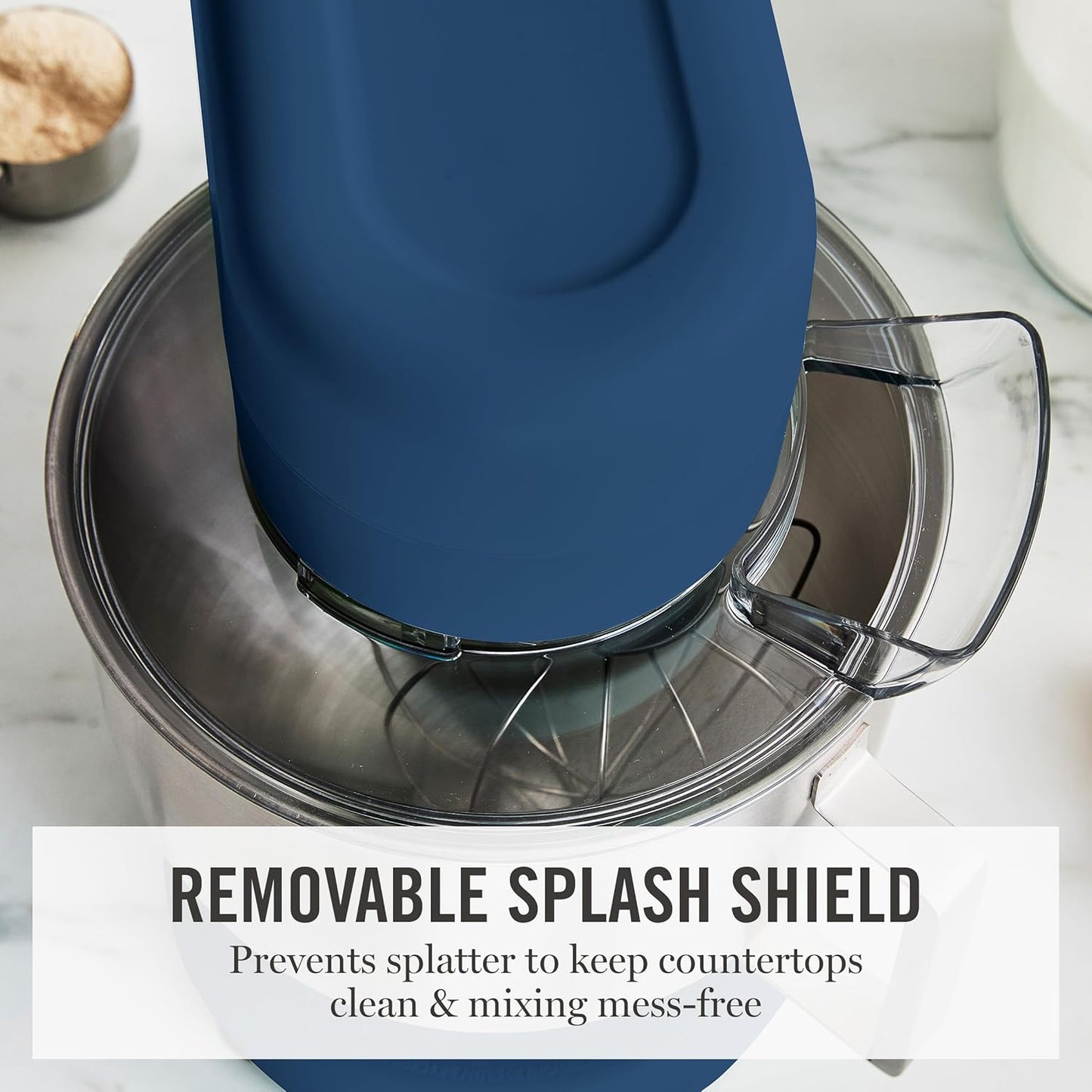 Martha Stewart Tilt-Head Stand Mixer, 12 Speed, 5.3QT Stainless Steel Bowl, Splash Guard with Pour Chute, Whisk, Dough Hook, Flat Beater, Electric Kitchen Baking Mixer, Bread, Cake, Whip, Sky Blue