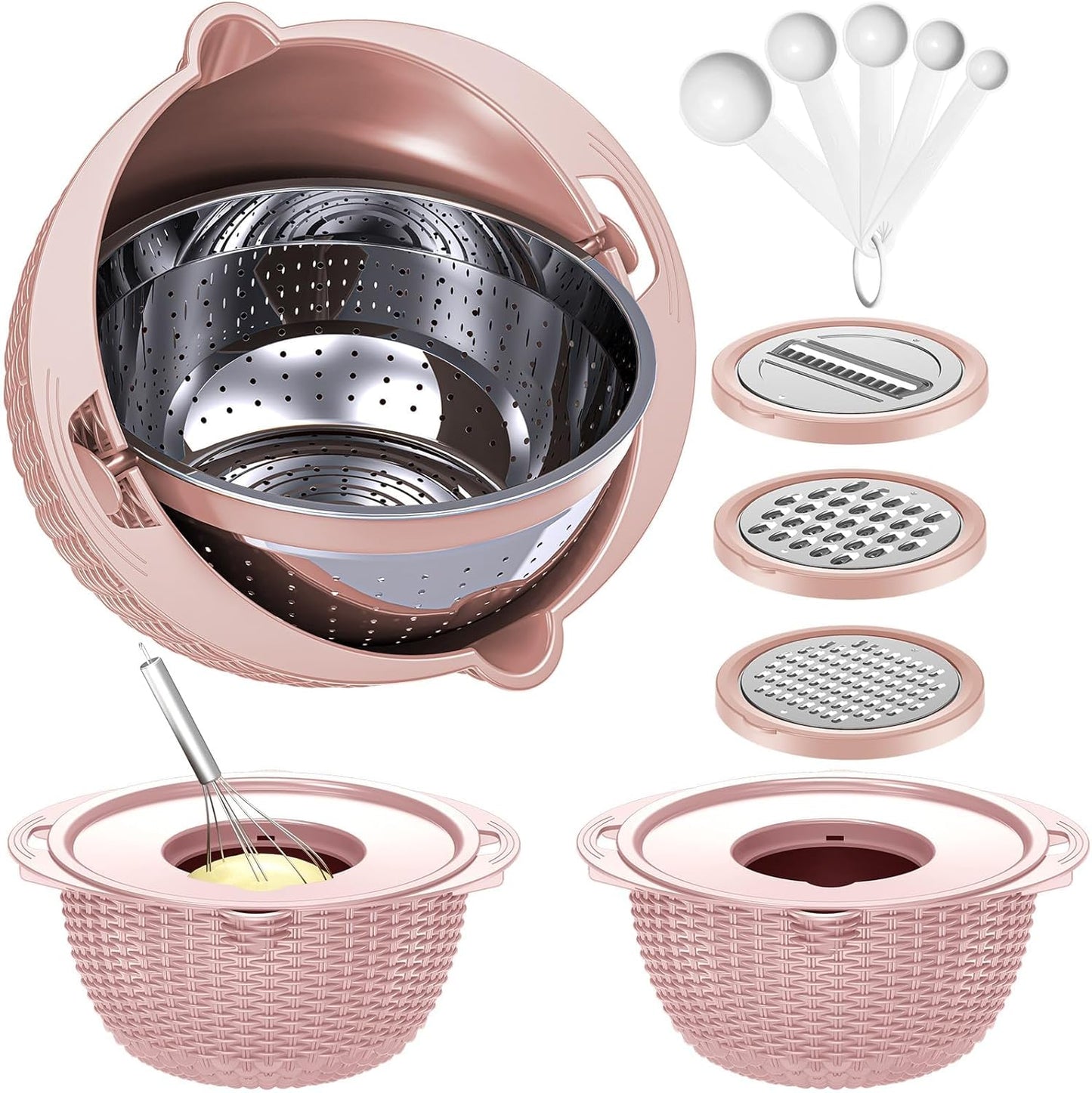4-1 Colander with Bowl Set - Pasta Strainer - Colander for Kitchen - Strainers and Colanders Rice Strainer Fruit Cleaner Veggie Wash Sink Strainer Kitchen Essentials - Black