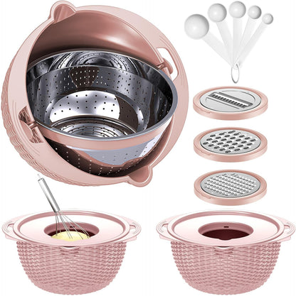4-1 Colander with Bowl Set - Pasta Strainer - Colander for Kitchen - Strainers and Colanders Rice Strainer Fruit Cleaner Veggie Wash Sink Strainer Kitchen Essentials - Black
