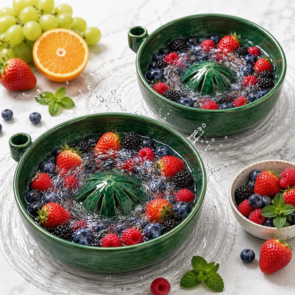Self Spinning Berry Washing Bowl Ceramic with Drain Holes, Automatic Berry Wash Bowl for Fruits & Vegetables (1PC)