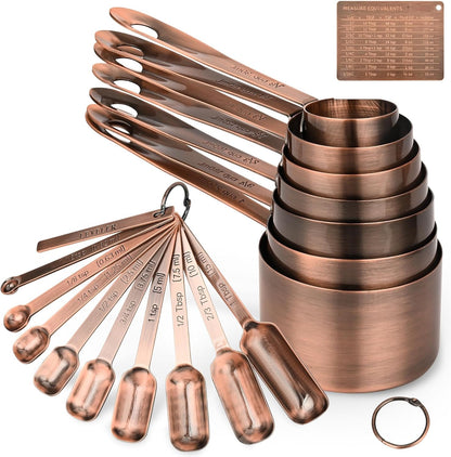 Measuring Cups and Spoons Set, 18/8 Stainless Steel Measuring Cups and Spoons Set for Kitchen & Baking, 5 MeasurE Cups &6 Long MeasurE Spoons&Leveler, Metric Measure Tools for Dry & Liquid