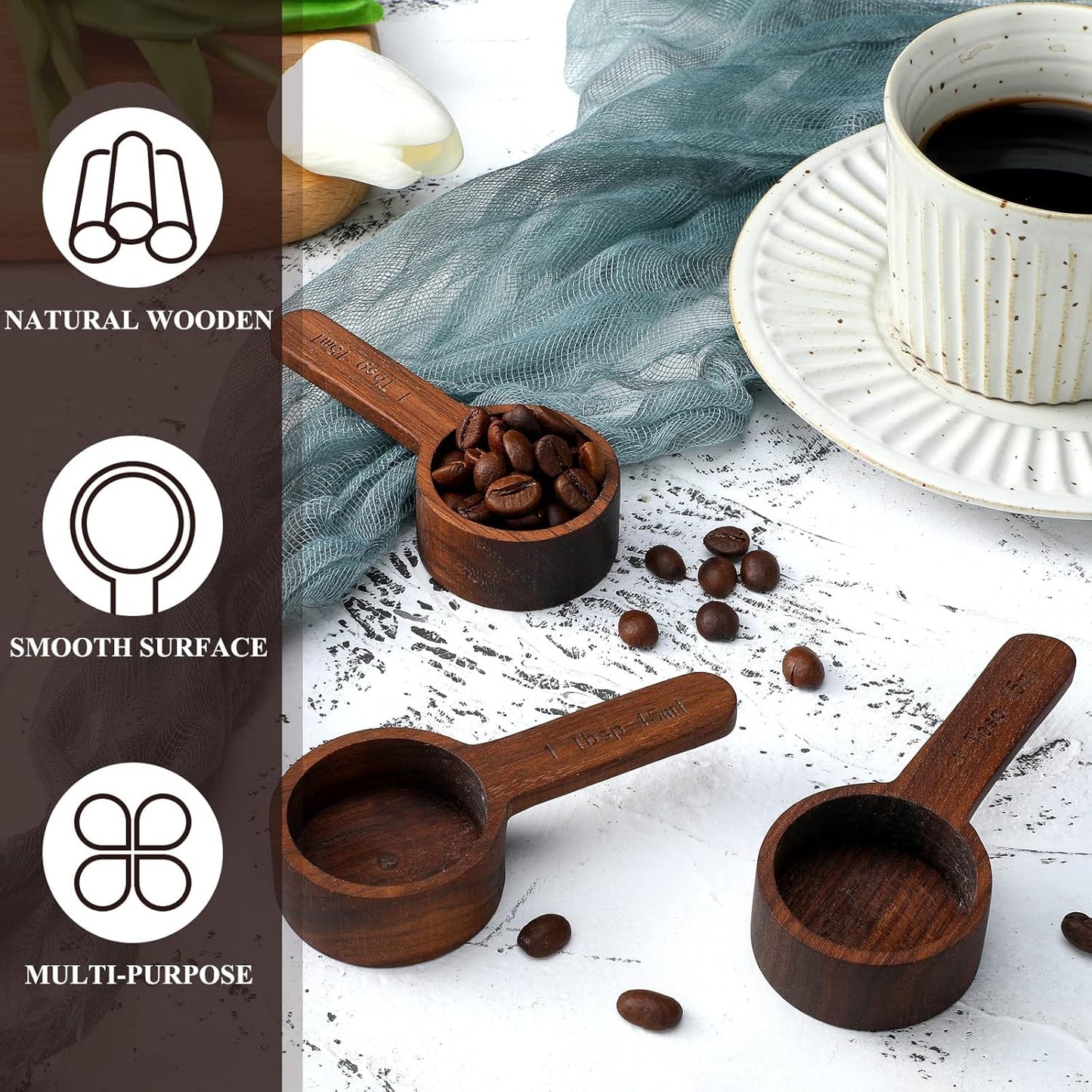 Skyley 4 Pcs Coffee Wooden Scoop for Canisters Jars 15ml 1 Tablespoon Small Coffee Scoop for Ground Caf Walnut Wood Measuring Spoons Home Kitchen Accessories for Beans, Tea, Sugar, Bath Salt